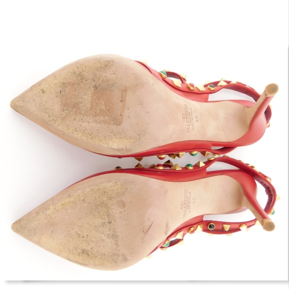 VALENTINO Red Leather Rockstud T-strap Pumps 40 - Picture 6 of 8